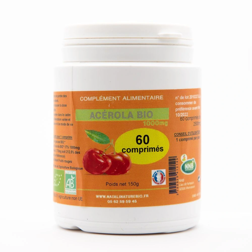 Pot Acérola Bio 60 comprimés - complément alimentaire - Natali Nature Bio