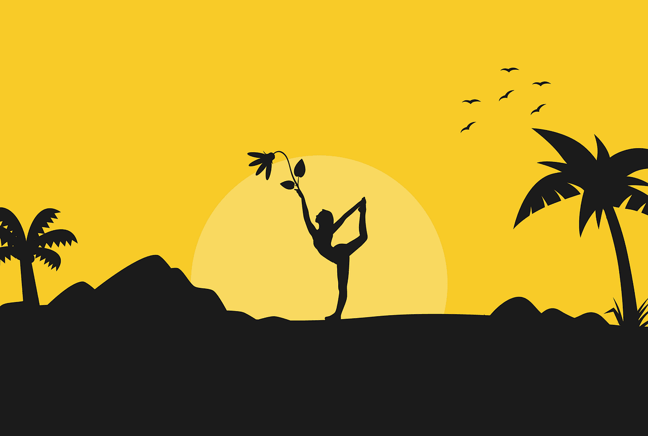 Image d'une personne qui fait du yoga - noir et jaune - Illustration de l'article sur le bien-être urinaire - Natali Nature Bio